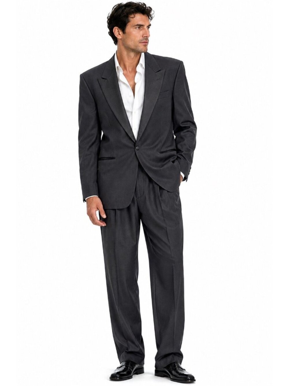 vintage 90s BAUMLER black wool formal suit tuxedo 50L 42W super 100 one button